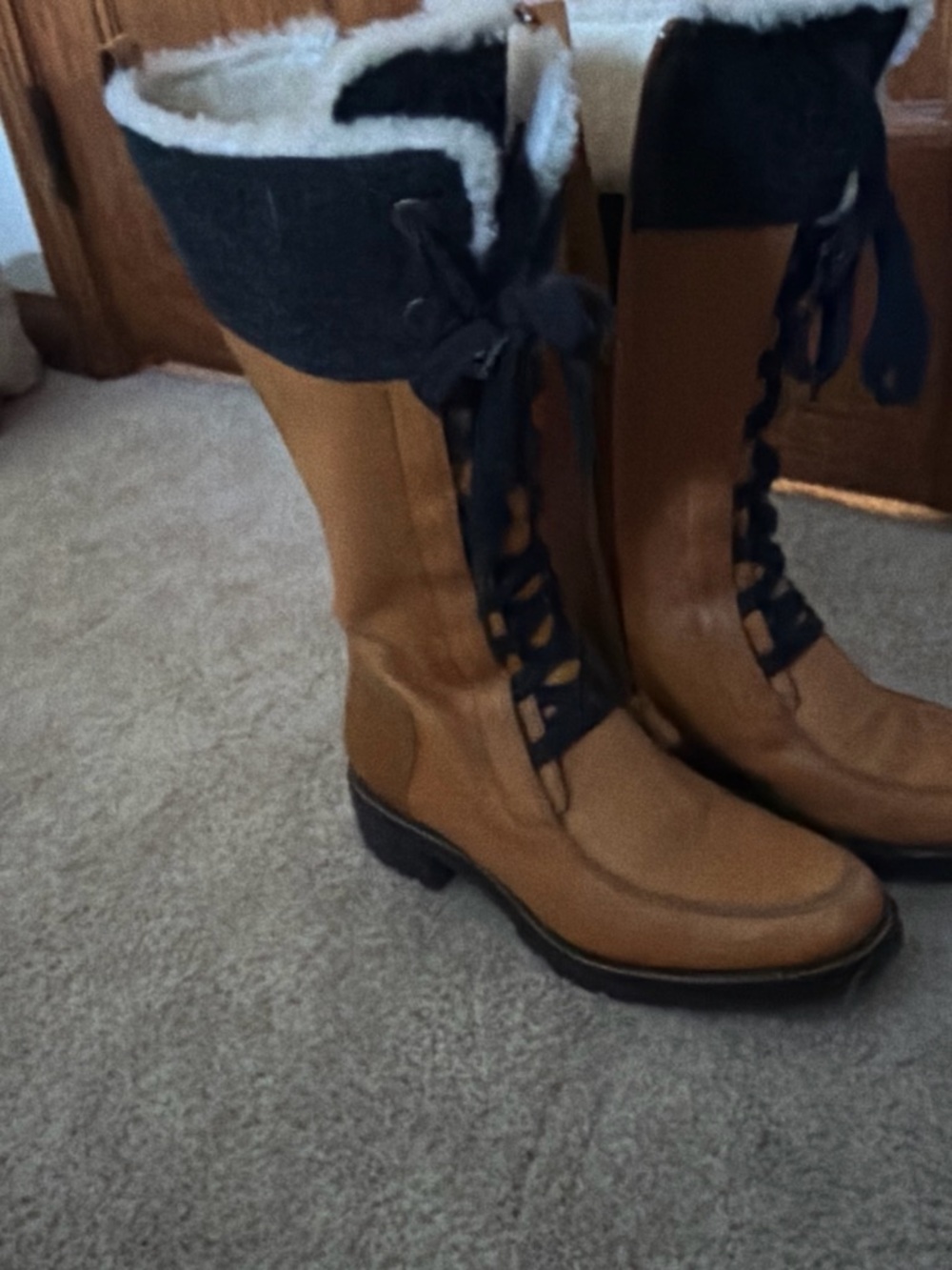 Cole Haan Tan Lace-Up Boots with Black Cuff